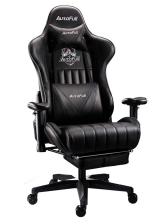 Official AutoFull Gaming Chair Black PU Leather Footrest Racing Style Computer Chair, Headrest E-Sports Swivel Chair, AF070DPUJ Advanced