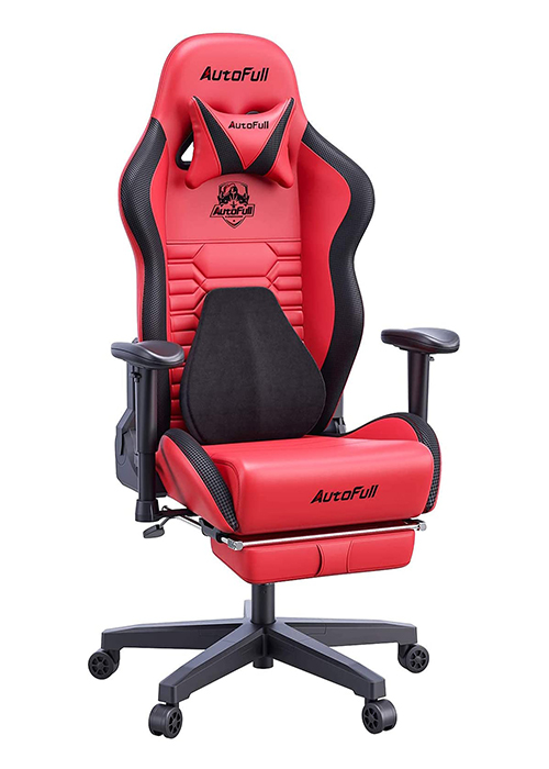 AutoFull Gaming Chair Red and Black PU Leather Footrest Racing Style Computer Chair, Headrest E-Sports Swivel Chair, AF083RPJA